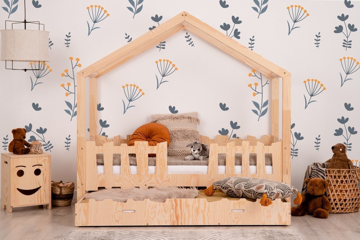 Lit cabane enfant en bois de pin avec tiroir de rangement 90x190cm Nina